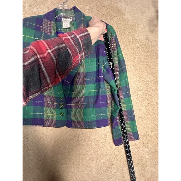 Vtg 90s Cropped Blazer Women Jr Sz 13/14 Plaid Tweed Academia Y2K Clueless Retro - Picture 13 of 16